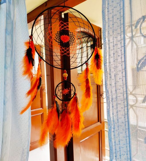 black orange dream catcher for home decor and wall hanging
