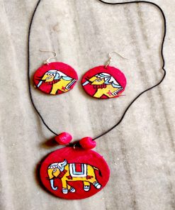 ethnic fabric jewellery set necklace with pair of jhumka