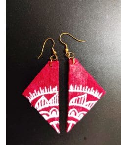 Red pyramid earrings fabric jewellery