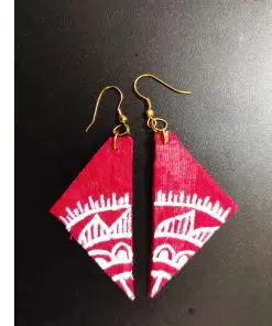 Red pyramid earrings fabric jewellery