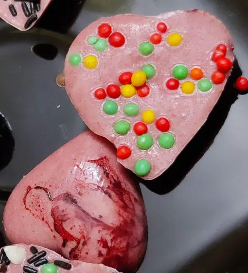 pink heart with toppings homemade chocolate