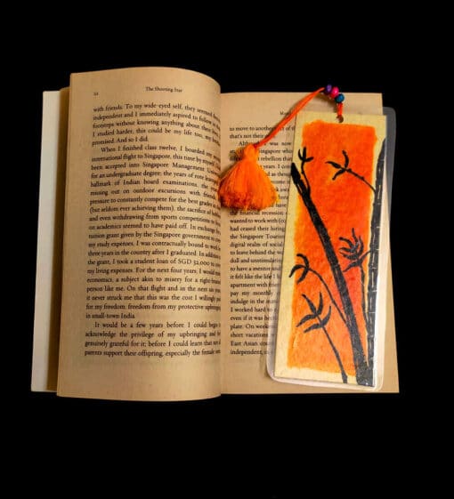 fiery handmade bookmark made of hardboard and laminated