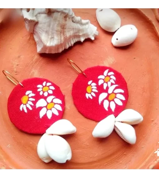 bengali fabric earrings with sea shells