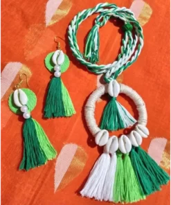 handmade fabric jewellery set green and white color