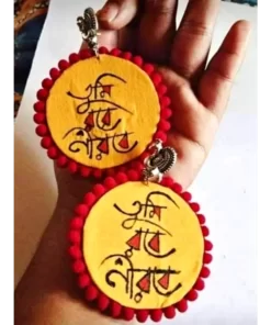 fabric written earrings in bengali script