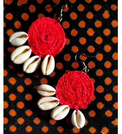handcrafted earrings made of fabric in red color