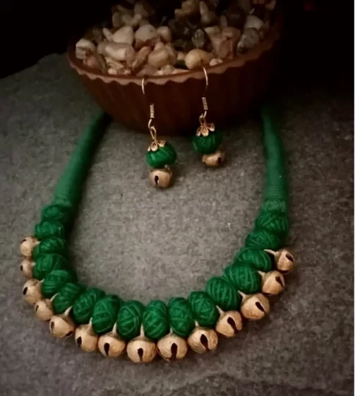 dokra bells jewellery set with green fabric