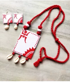 cloth jewelry set bengali theme swastik painting in red and white