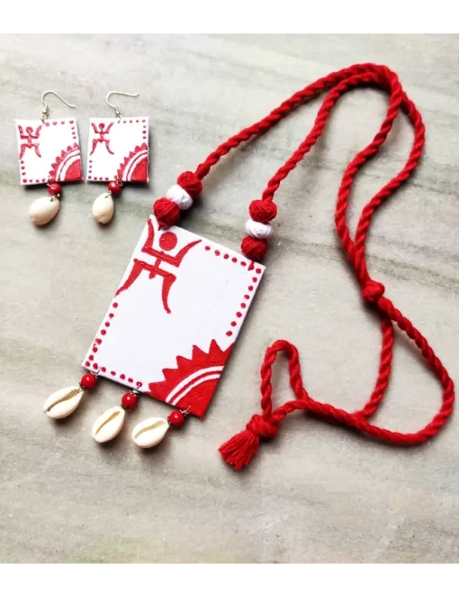cloth jewelry set bengali theme swastik painting in red and white